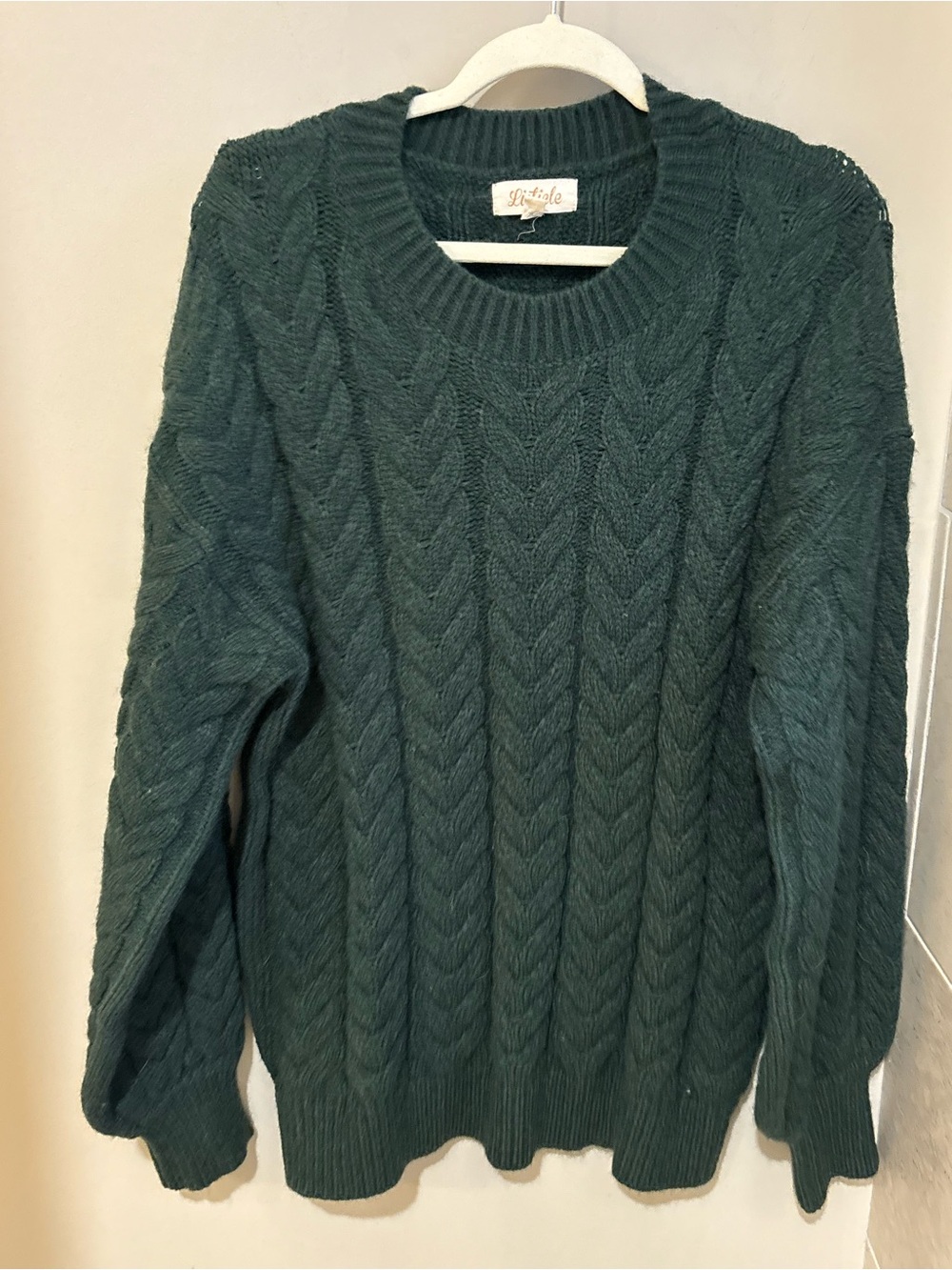 Listicle Deep Green Cable Crewneck Sweater